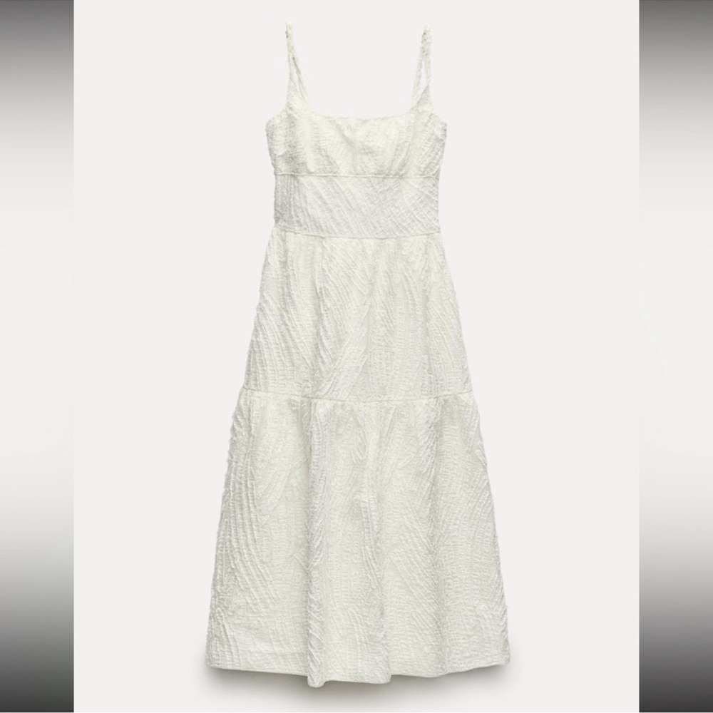 NWOT Zara Frayed Jacquard midi dress
